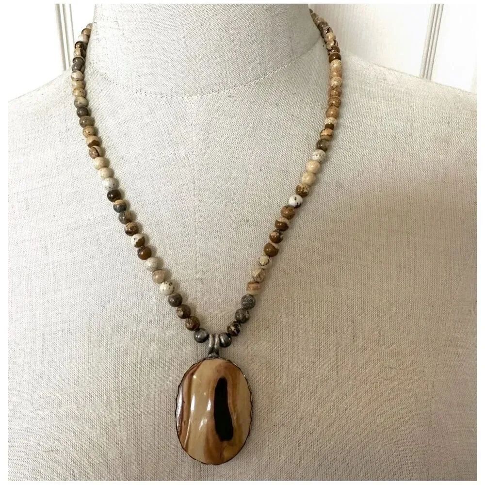 Landscape jasper sterling silver pendant necklace
